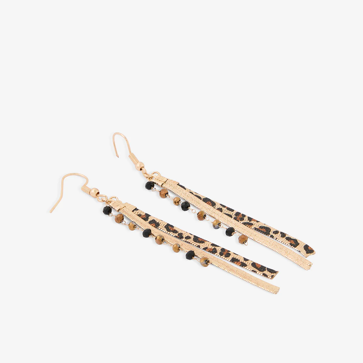 Boucles d'oreilles chaine et perles facettées Léopard félin - Image 2
