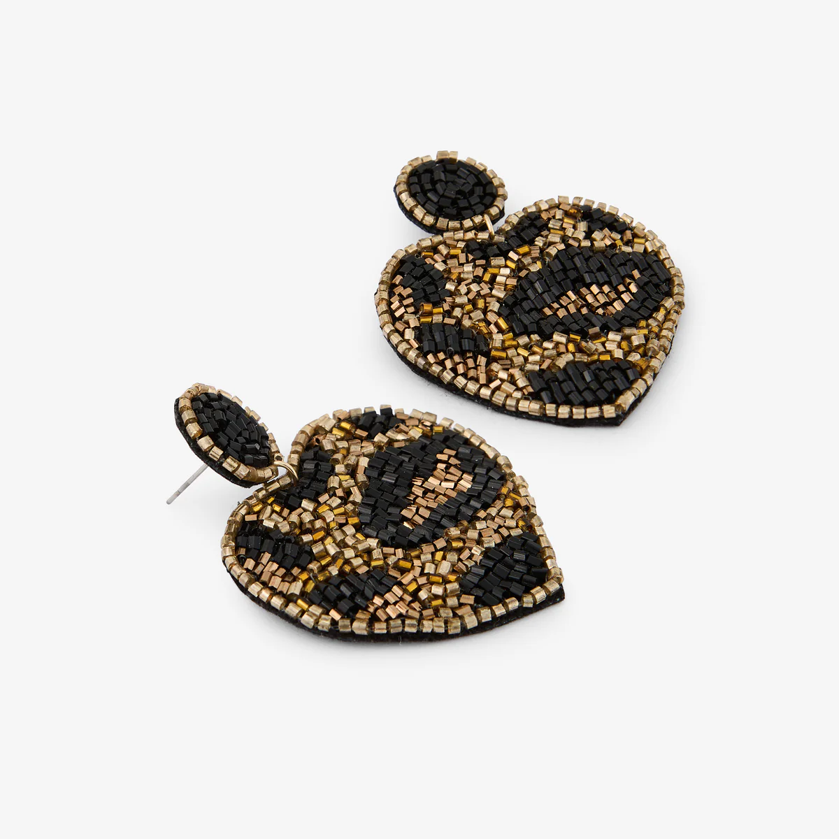 Boucles d'oreilles cœurs brodés Léopard félin - Image 3