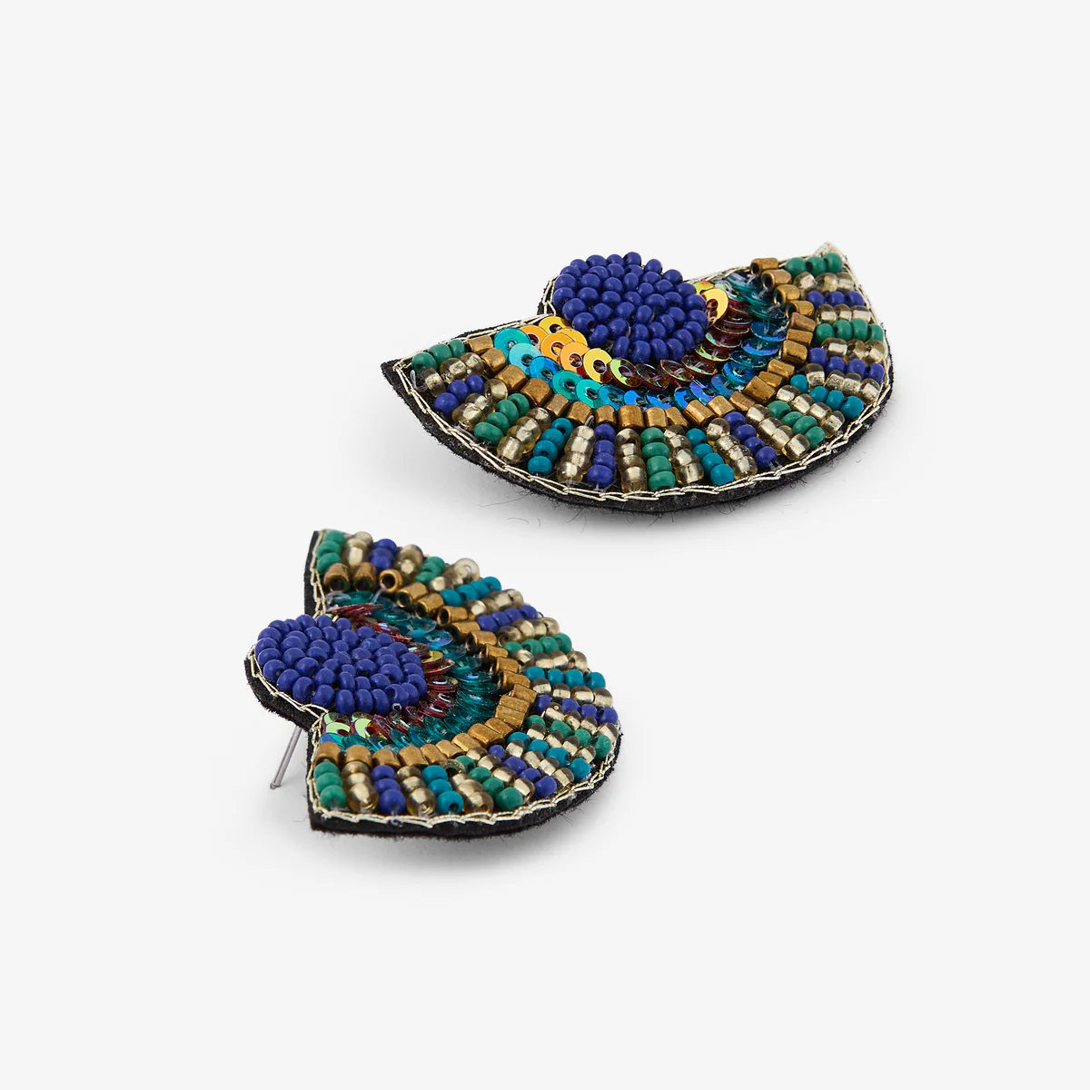 Boucles d'oreilles demi-lune brodée Best vert paon - Image 2