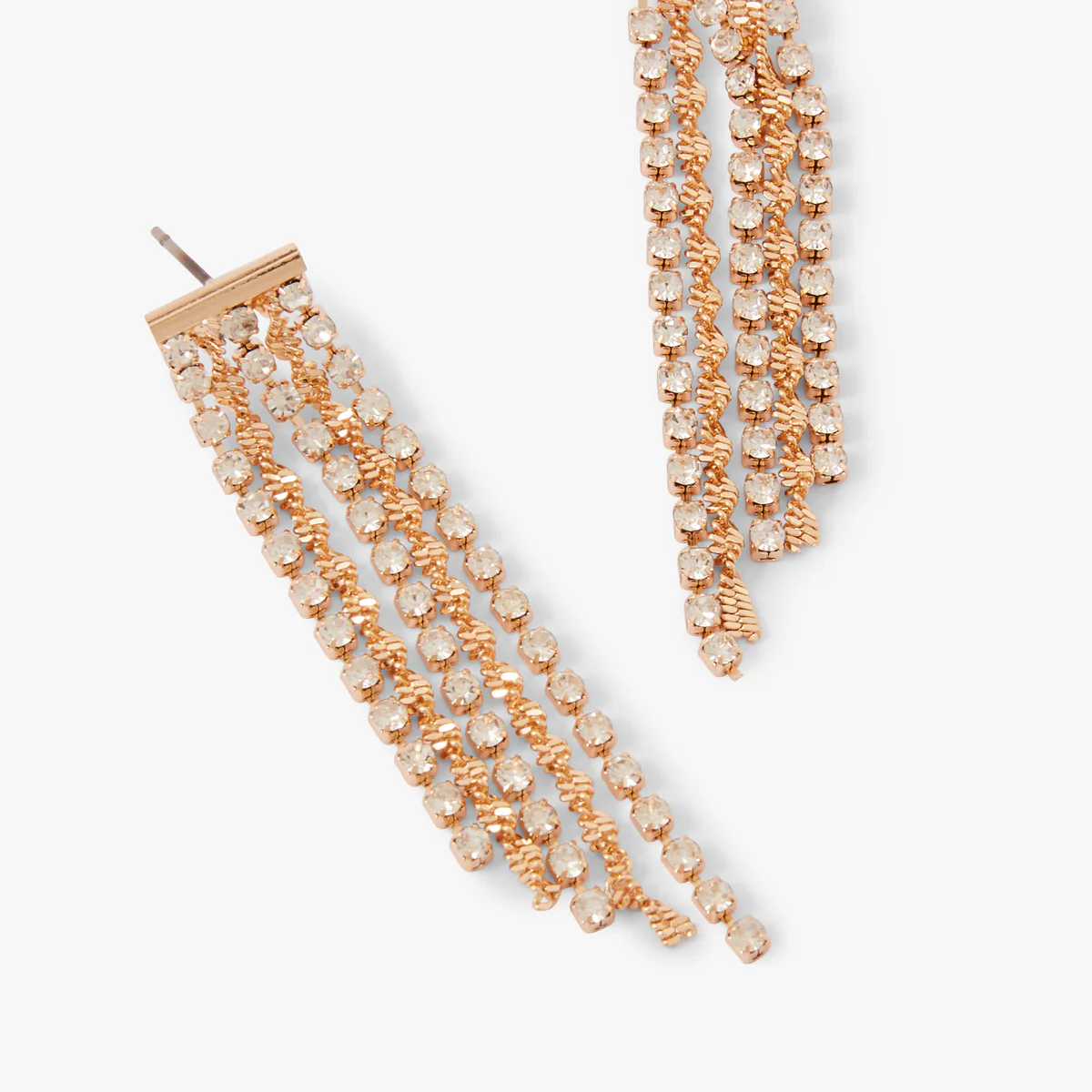 Boucles d'oreilles dorées chaînette et strass - Image 2