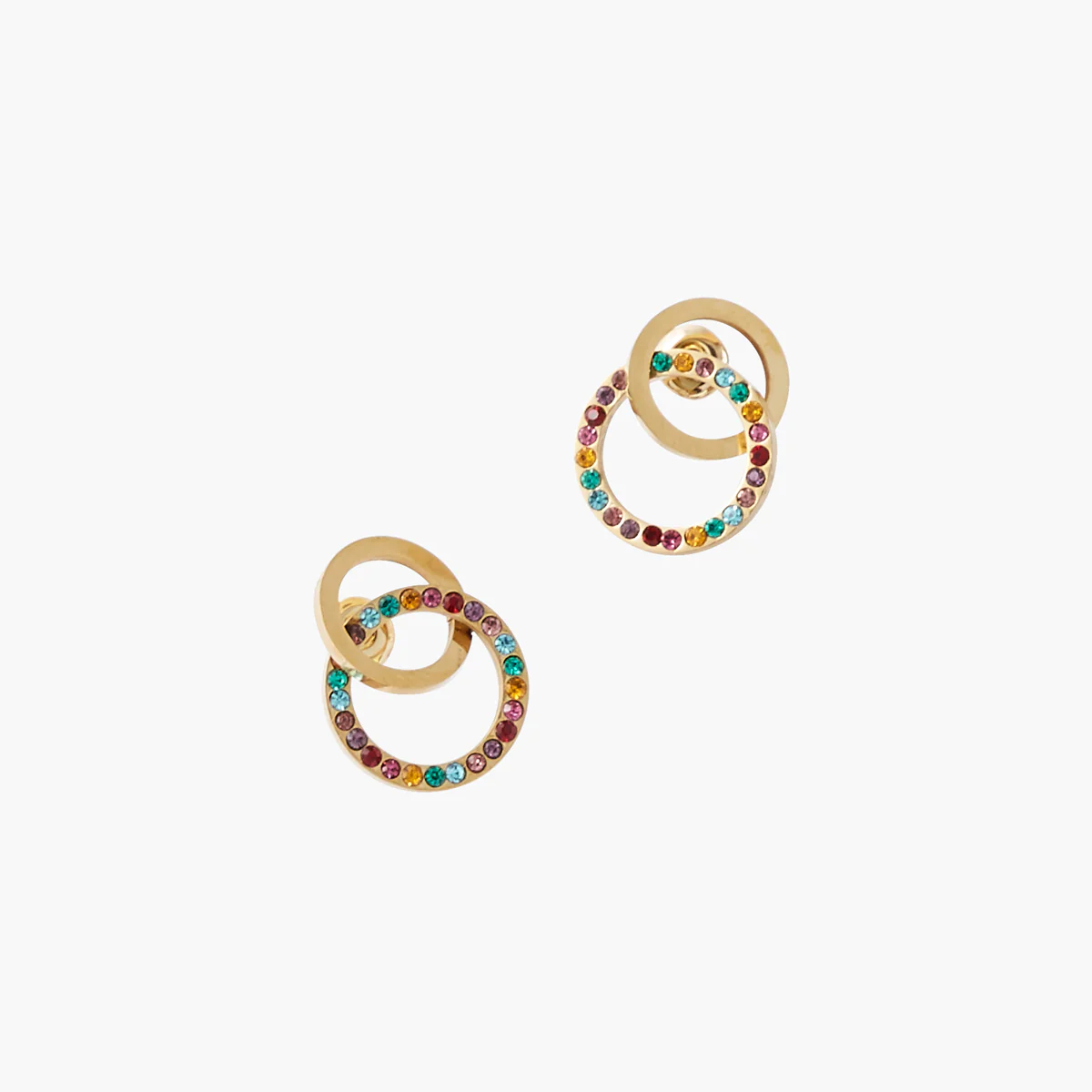 Boucles d'oreilles double anneau strass en acier inoxydable - Image 2