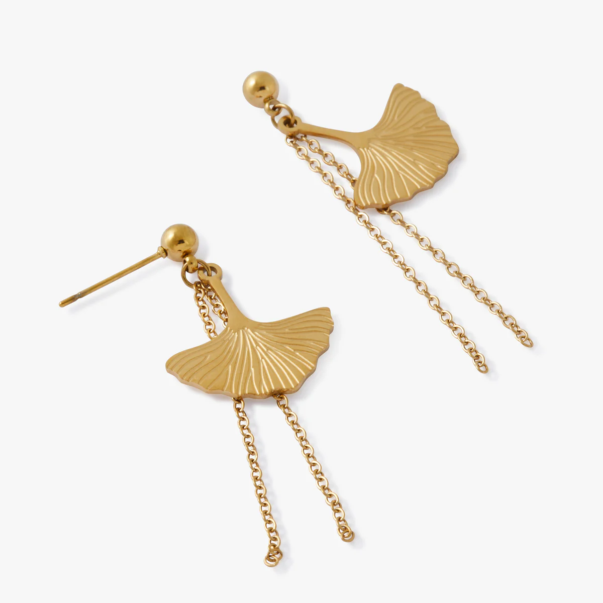 Boucles d'oreilles feuilles de ginkgo Acier - Image 2