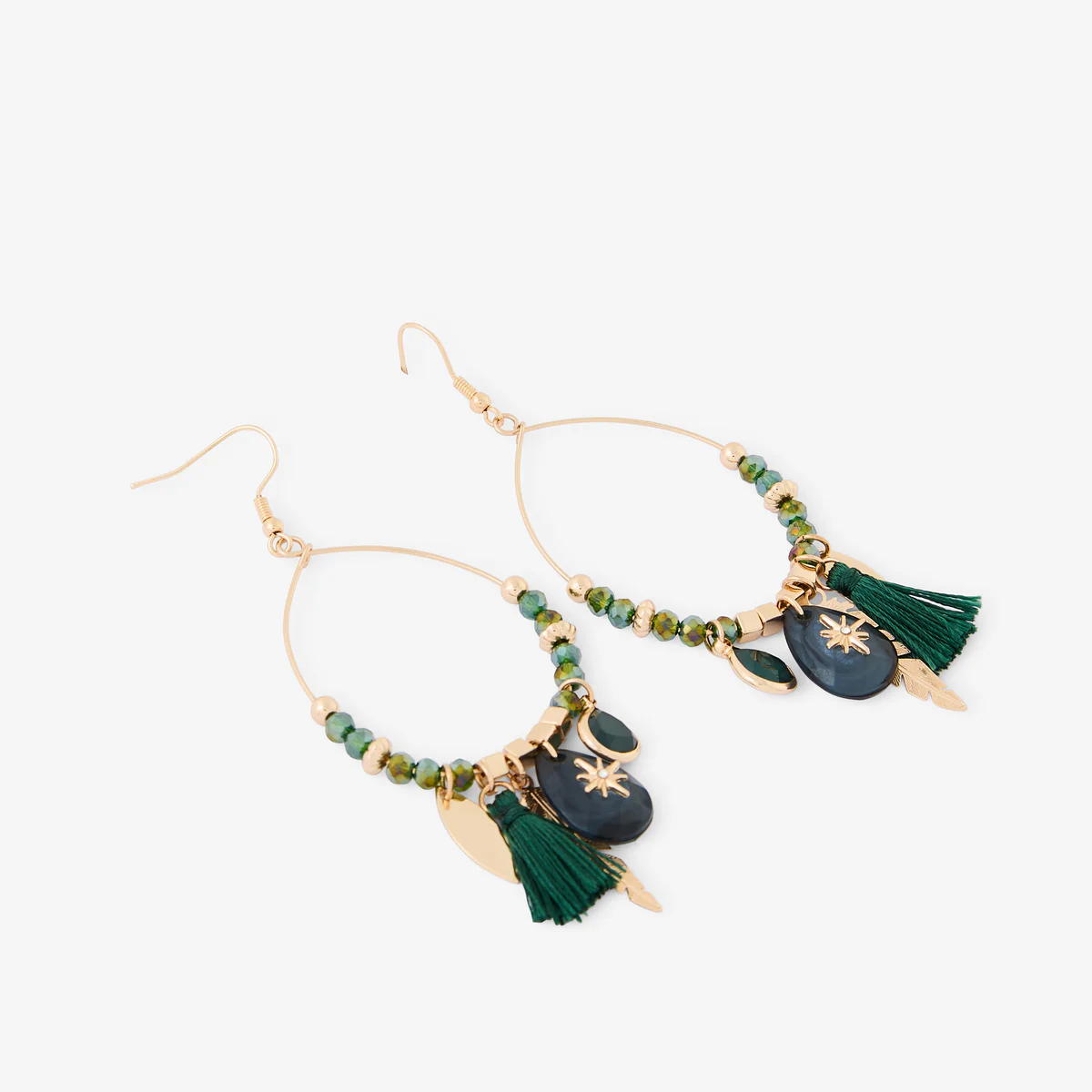 Boucles d'oreilles goutte perles facettées et breloques Best vert paon - Image 2