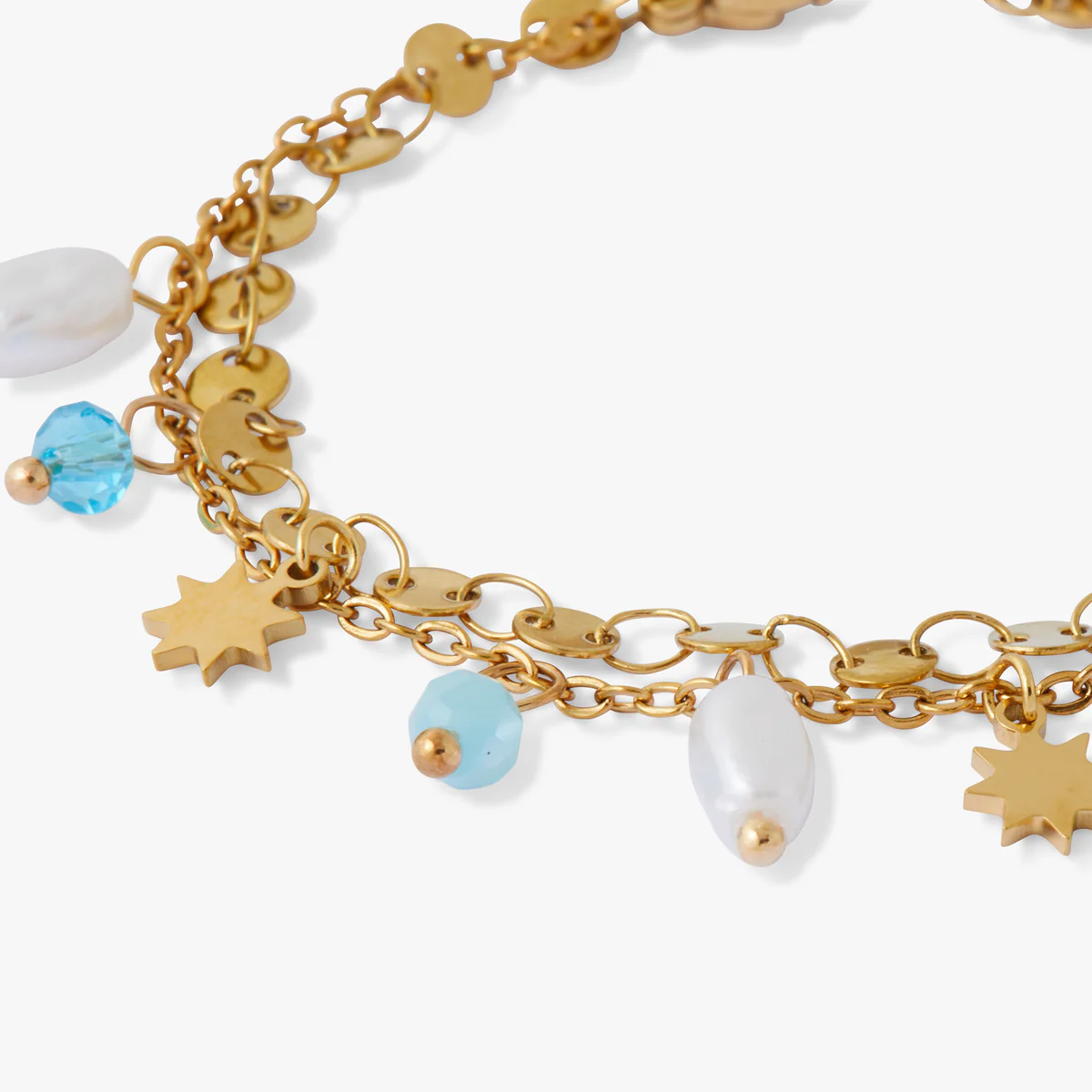 Bracelet 2 rangs perles facettées et soleils Acier - Image 2