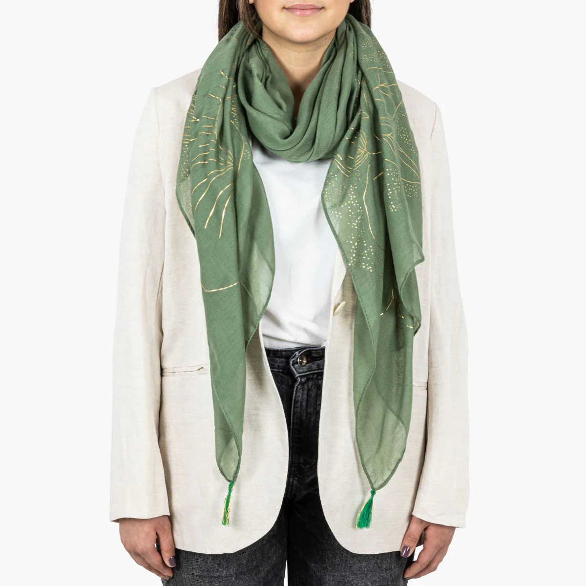 Foulard rectangulaire kaki Pomy - Image 3