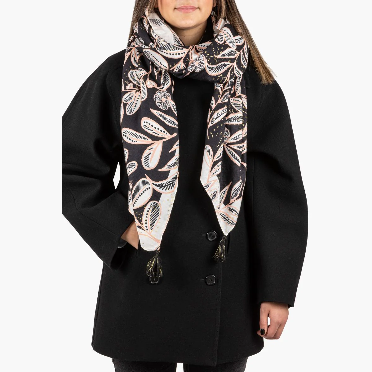 Foulard rectangulaire noir et rose Orville - Image 2