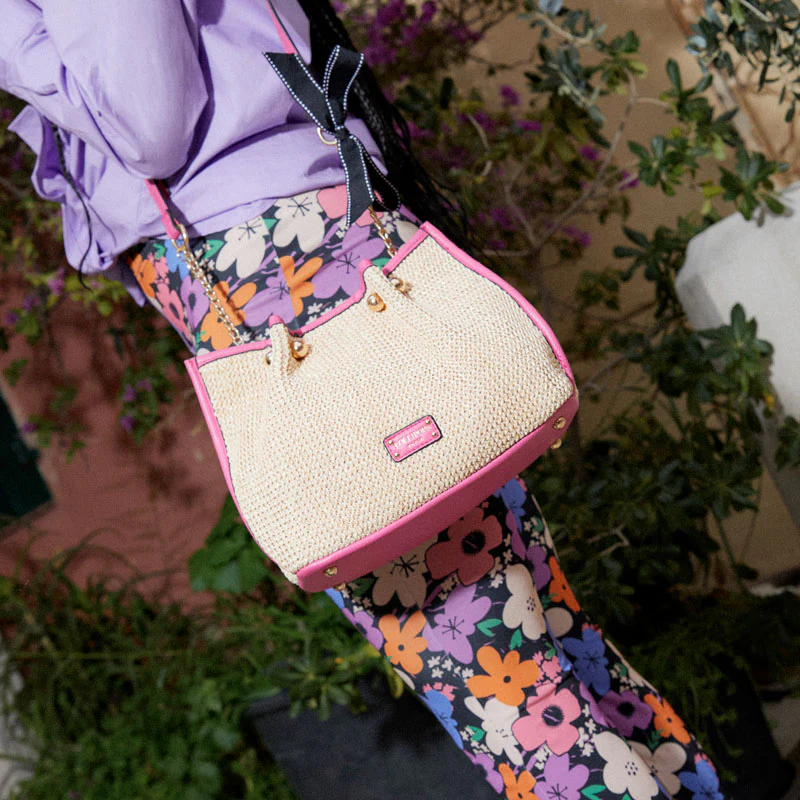 Sac bandoulière fuchsia Loreto Paille - Image 7