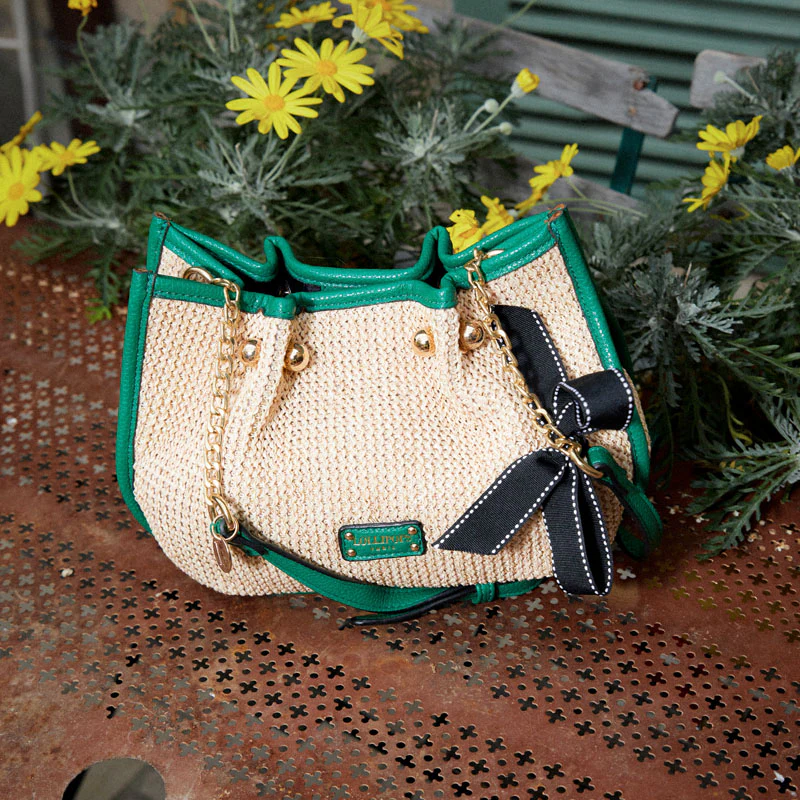 Sac bandoulière vert Loreto Paille - Image 2