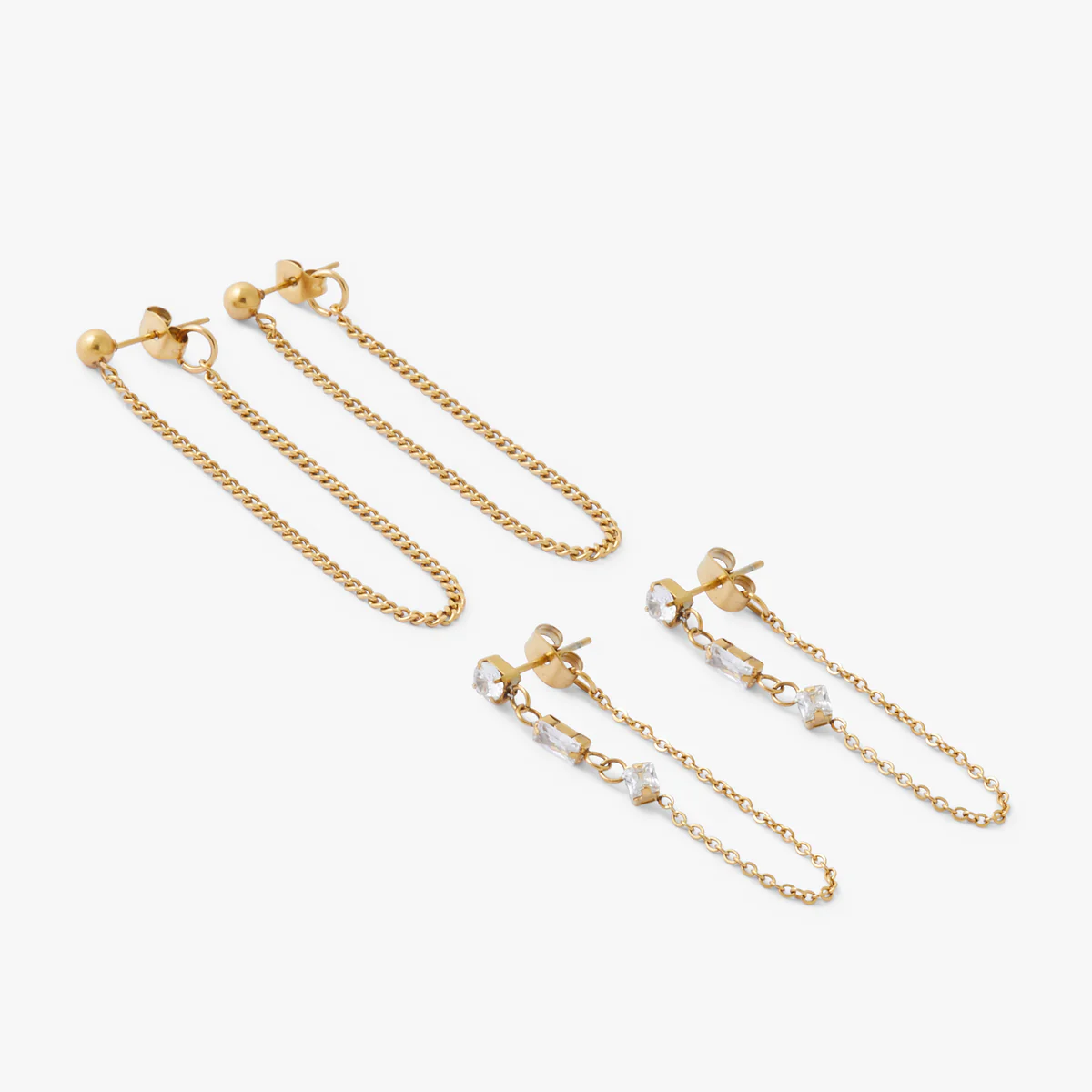 Set de 2 boucles d'oreilles chaînes Acier - Image 2